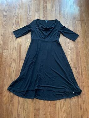 Eileen Fisher Black 3/4 Sleeve A-Line Dress Sz XS